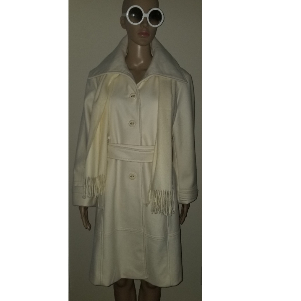 GUESS Brand Women's Ivory Cream Belted Peacoat